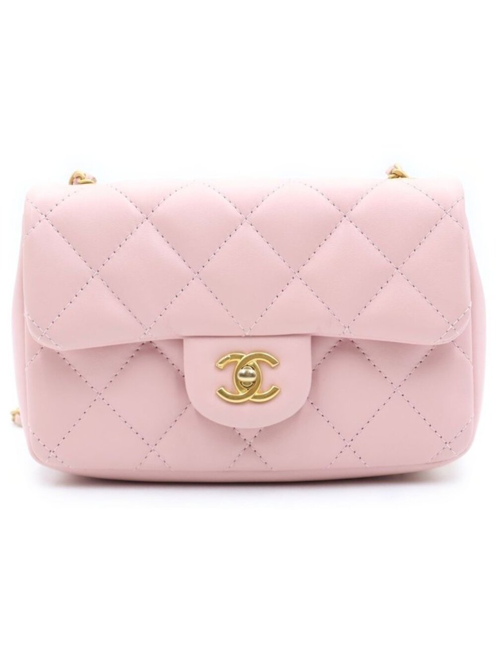 Chanel Mini Quilted 17 Chain Shoulder Bag Lambskin Pink